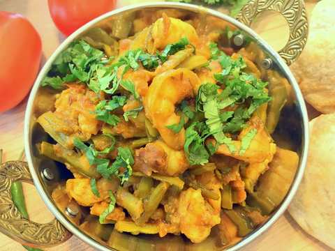 Jhinga Gavar Recette – Crevettes et grains de grappes légumes Recette Indienne Traditionnelle