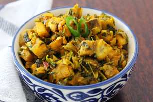 Methi Aur Kelache Kele Ki Sabzi Recette-Fenugrec Greens & Raw Banana Stirh Recette Indienne Traditionnelle