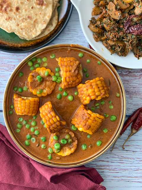 Recette de curry de maïs et de pois - recette de curry de maïs et de pois Recette Indienne Traditionnelle