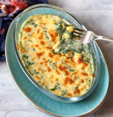 Recette d'épinards et de maïs au gratin avec trempette au fromage Recette Indienne Traditionnelle