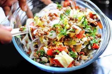 Recette salade de lentille sain avec tomates rôties au four Recette Indienne Traditionnelle