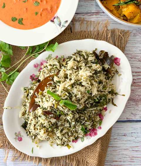Sarson Saag Pulao Recette-Spinach Moutarde Greens Pulao Recette Indienne Traditionnelle