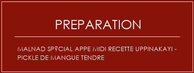 Réalisation de MALNAD SPÉCIAL APPE MIDI Recette UPPINAKAYI - Pickle de mangue tendre Recette Indienne Traditionnelle