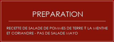 Réalisation de Recette de salade de pommes de terre à la menthe et coriandre - Pas de salade Mayo Recette Indienne Traditionnelle