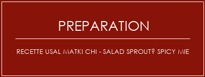 Réalisation de Recette USAL MATKI CHI - SALAD SPROUTÉ SPICY MIE Recette Indienne Traditionnelle