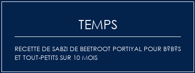 Temps de Préparation Recette de sabzi de Beetroot portiyal pour bébés et tout-petits sur 10 mois Recette Indienne Traditionnelle